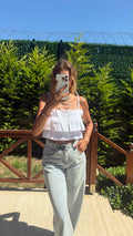 Cotton Candy Kat Kat Askılı Crop Bluz Beyaz