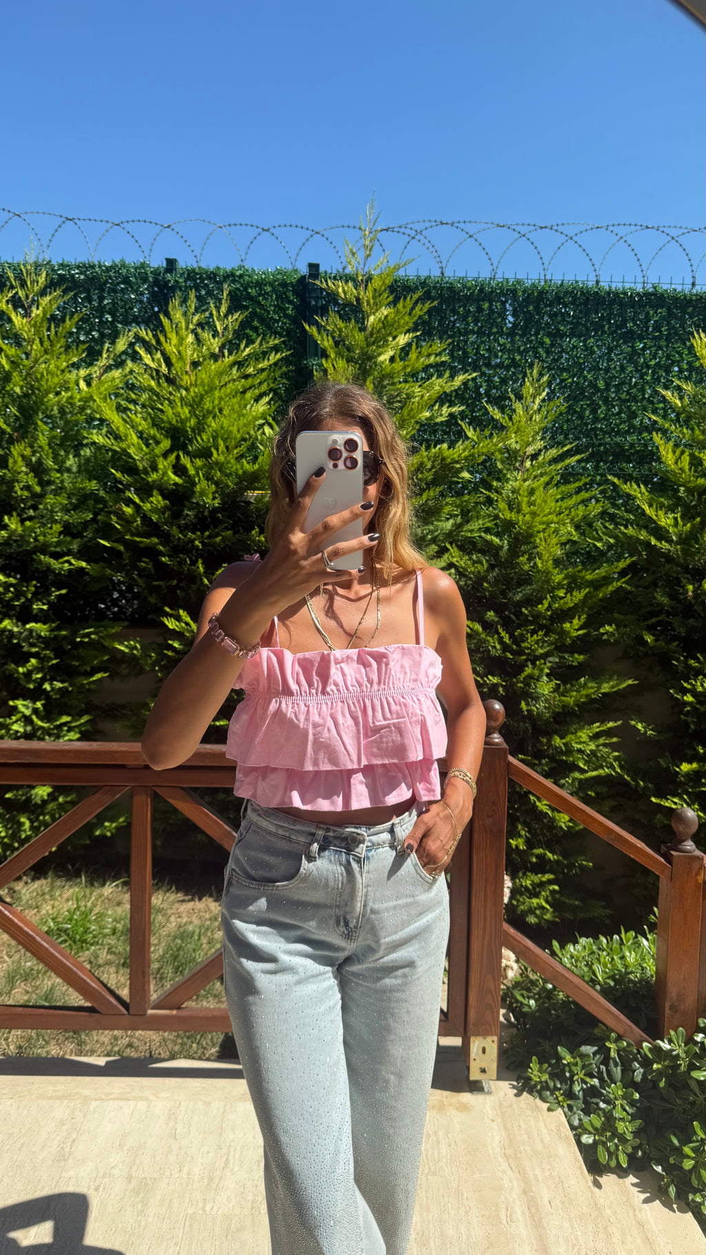 Cotton Candy Kat Kat Askılı Pembe Crop Bluz Pembe