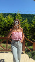 Cotton Candy Kat Kat Askılı Crop Bluz Pembe