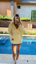 Basic Fermuarlı Kapüşonlu Sweatshirt - Sarı