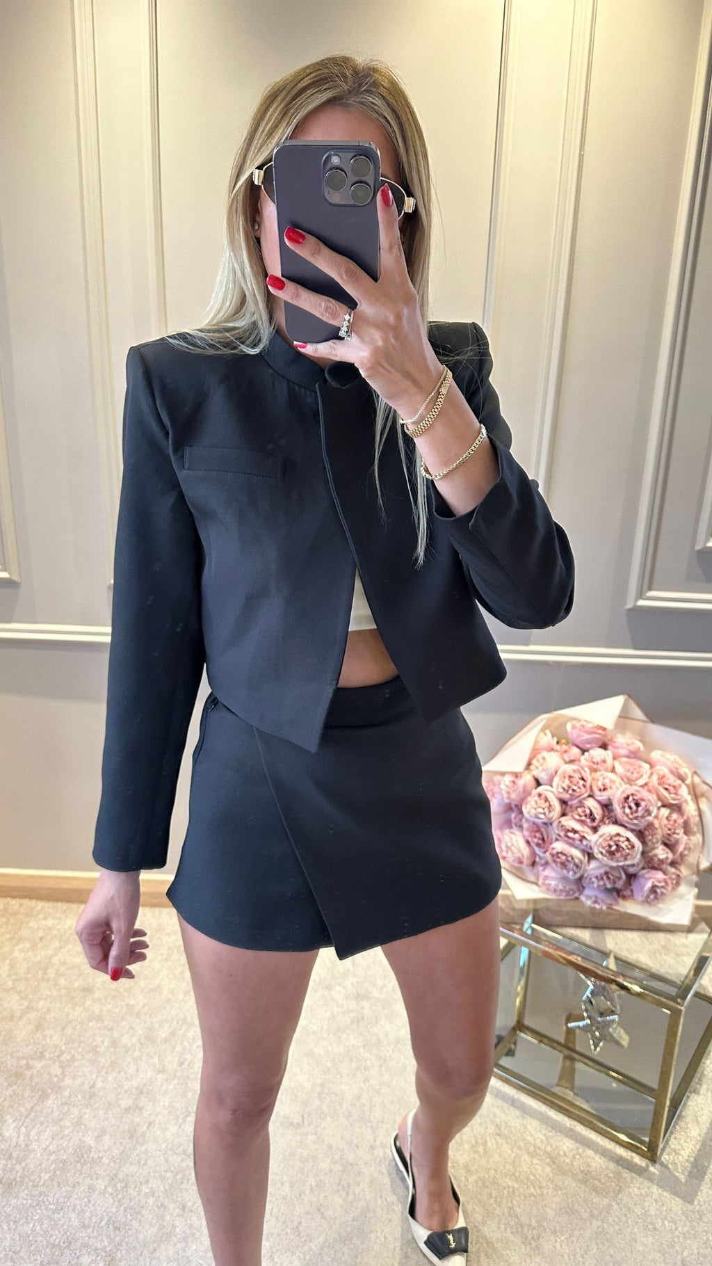 Crop Ceket Etek Takım