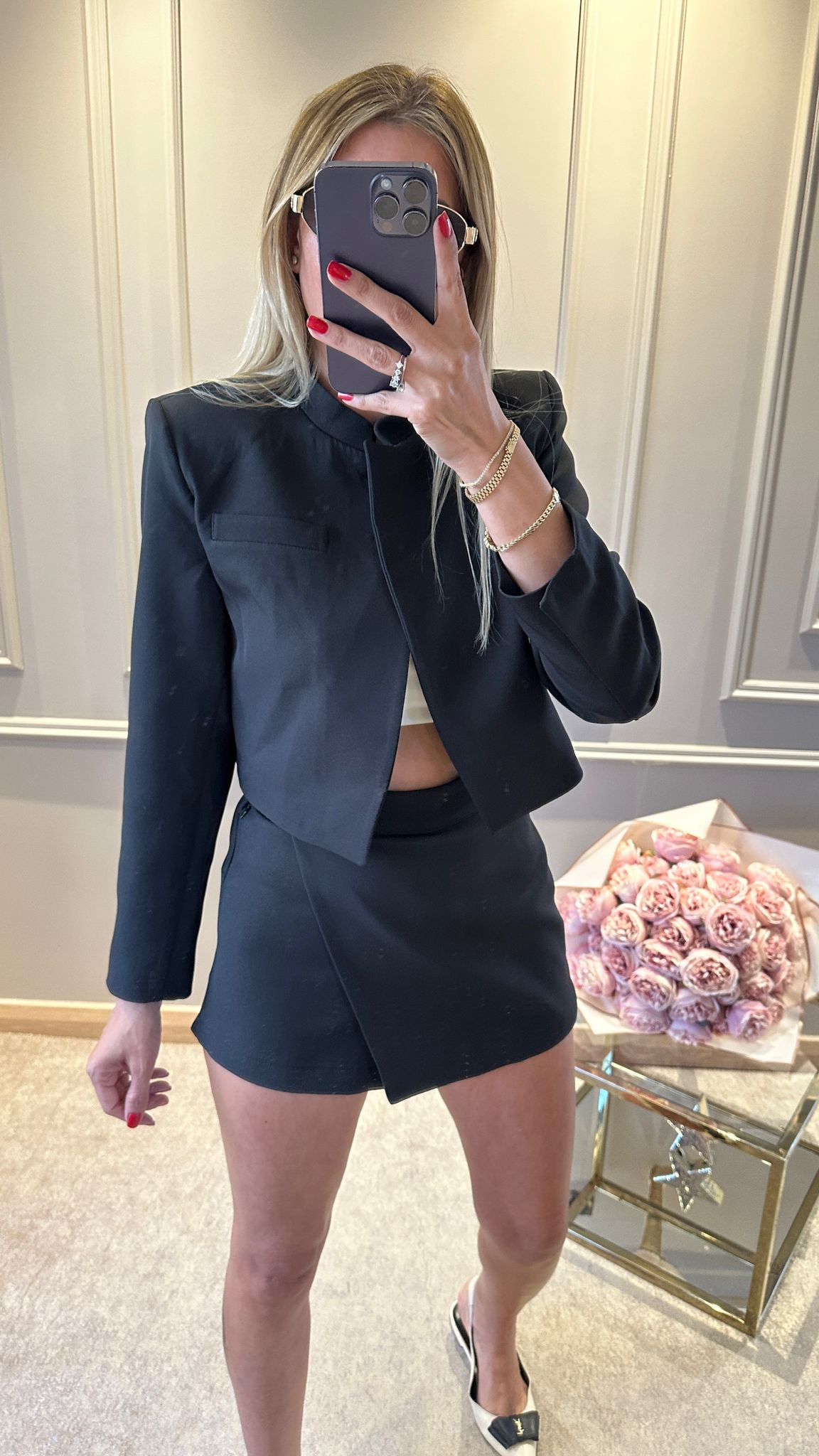 Crop Ceket Etek Takım