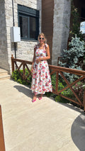 Çiçek Detaylı Askılı Elbise